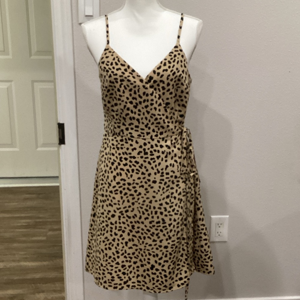 New Sanctuary Animal Print Wrap Tank Dress Tan w/Black Spots Size Medium